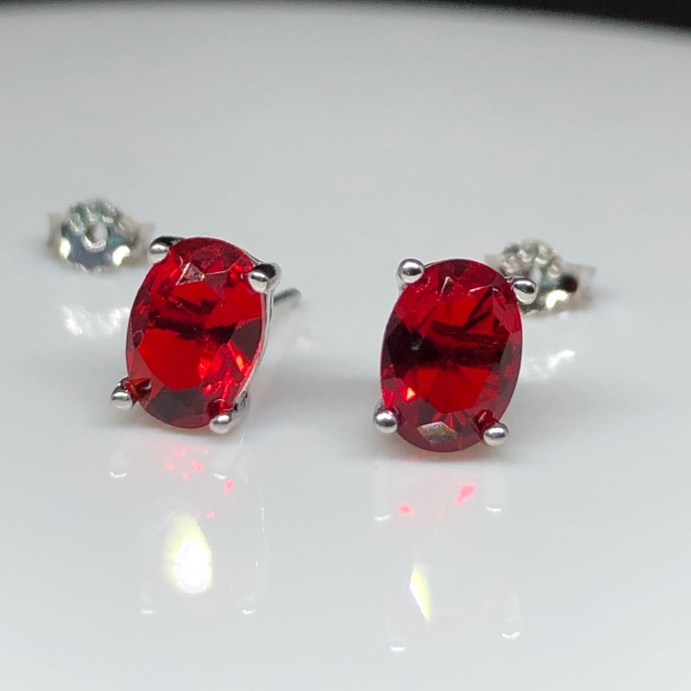 925 Lab Created 0val Ruby Studs - image 6